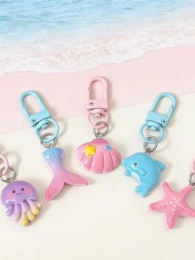 NWT Remi Essentials 5 Piece Pastel Sea Charm Keychain Set - Pink & Baby Blue